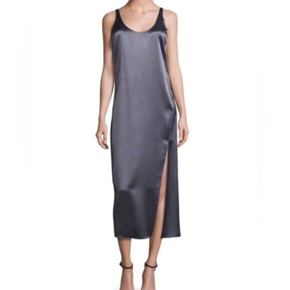 Diane Von Furstenberg Lyla Grey Sleeveless Shift Dress High Slit Size Small - Picture 1 of 12